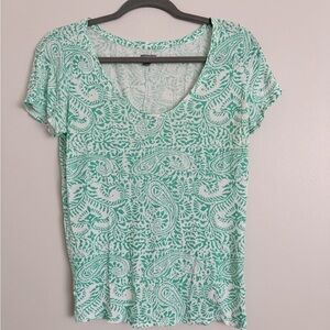 Aerie Super Soft Green & White Paisley V-Neck Tee